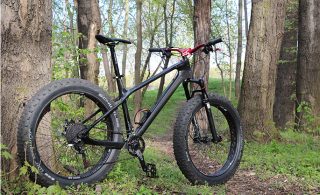 Fatbike nojaa puuhun metsäisessä luontoympäristössä.