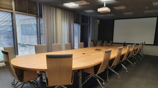 Elegant meeting room Kälviä with a landscape window in the Kokkola City Hall.