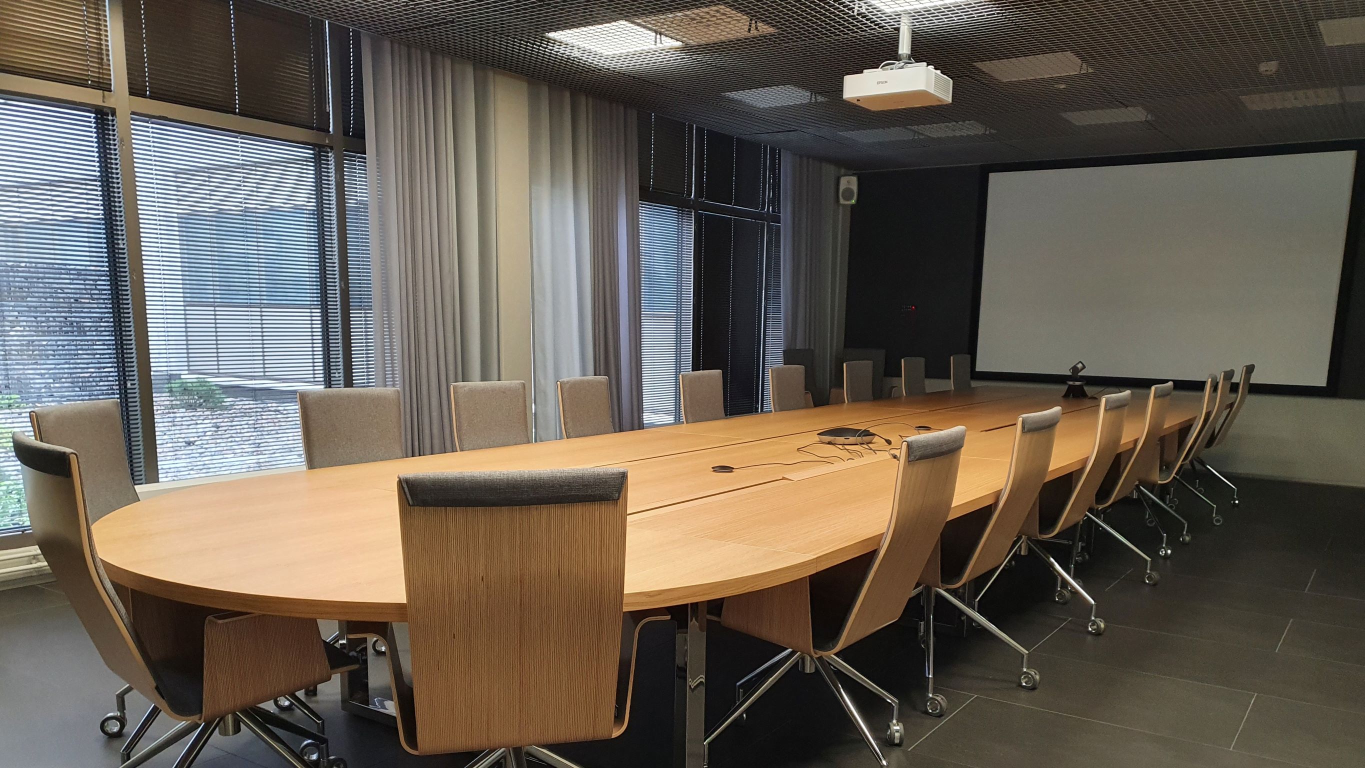 Elegant meeting room Kälviä with a landscape window in the Kokkola City Hall.